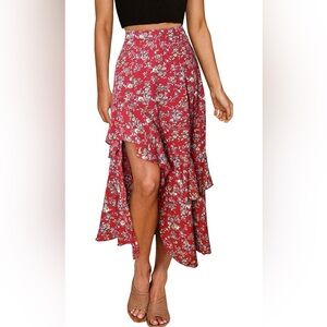 Chic Red Floral Midi Skirt